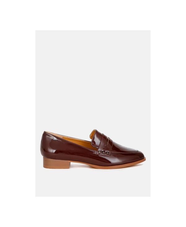 ロンドンラグ レディース シューズ スリッポン・ローファー なめし革 置き目毛革 London Rag Winged Patent Pleather Penny Loafers Brown 赤銅色