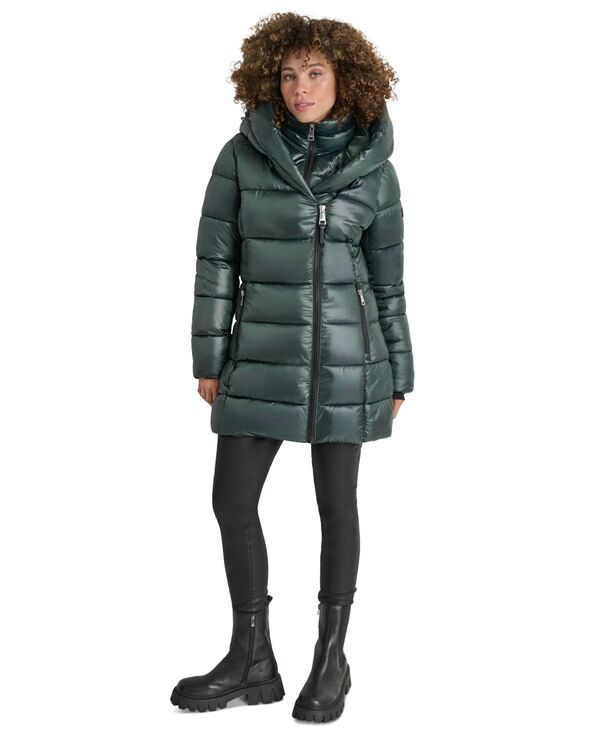 ダナ キャラン ニューヨーク レディース アウター ジャケット・ブルゾン コート DKNY Women's Bibbed Shawl-Collar Packable Shine Puffer Coat Malachite