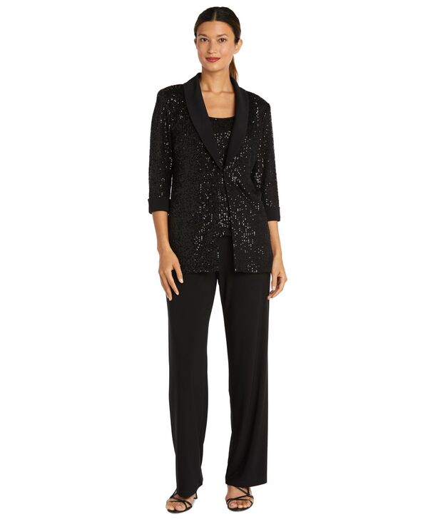 アールアンドエムリチャーズ レディース アウター ジャケット・ブルゾン パンツ スパンコール ジャケット R & M Richards Women's Sequined Jacket Sequined Top & Pants Black ブラック