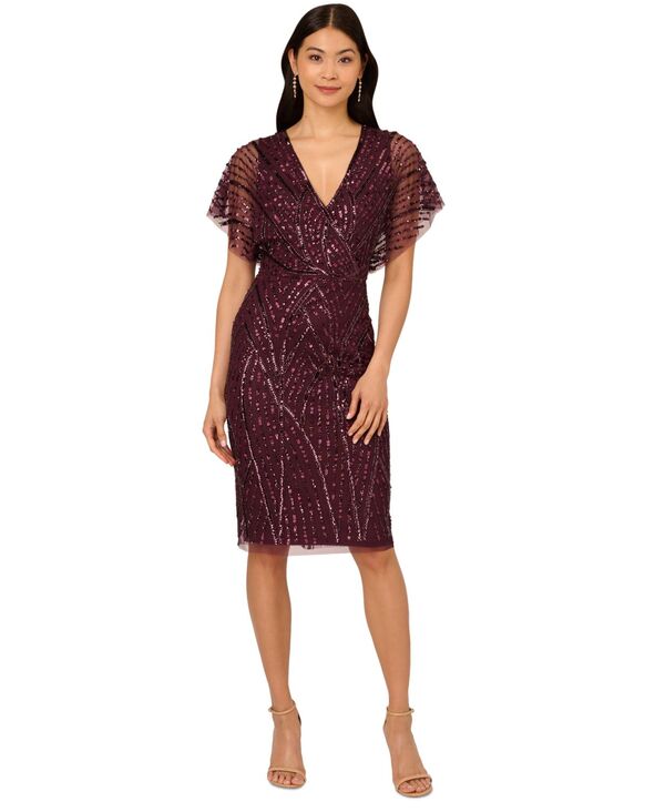 アドリアナ パペル レディース トップス ワンピース スパンコール Adrianna Papell Women's Surplice-Neck Dolman-Sleeve Sequin Dress Deep Amethys