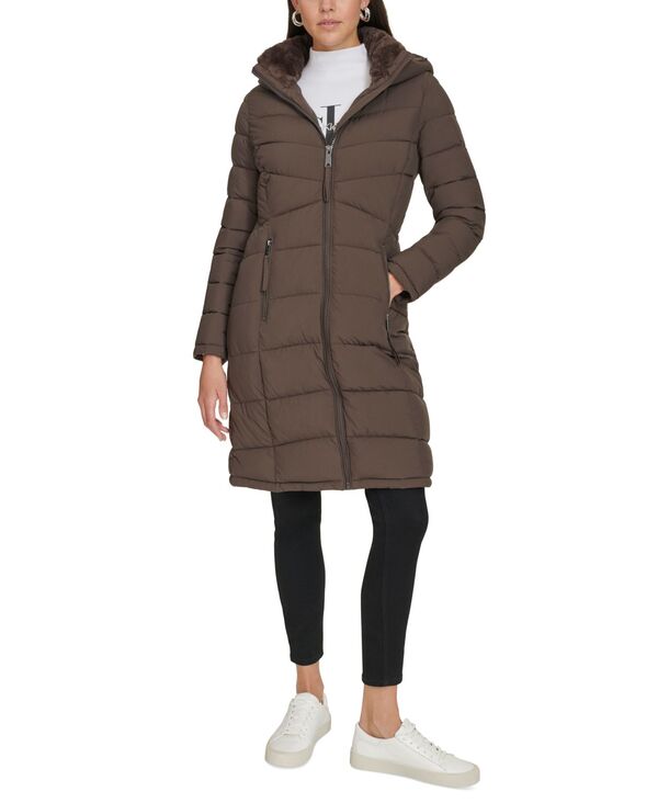 カルバンクライン レディース アウター ジャケット・ブルゾン コート Calvin Klein Women's Hooded Puffer Coat Mulch