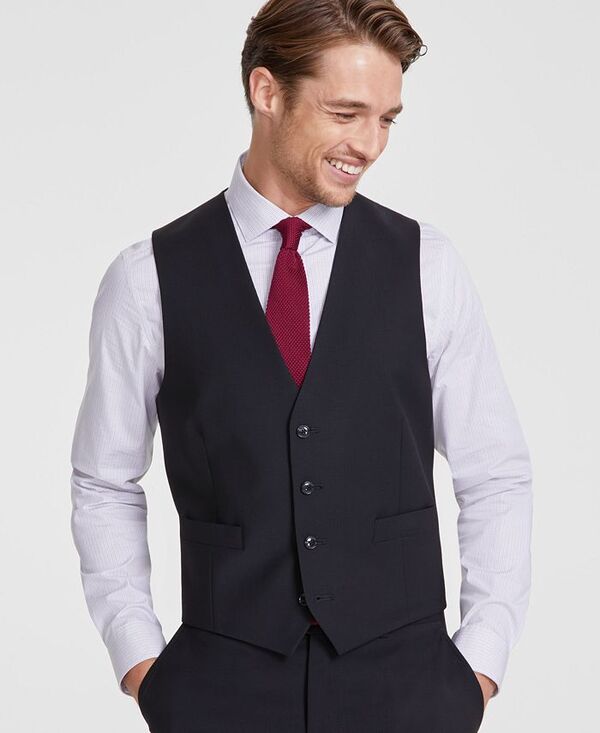 カルバンクライン メンズ トップス ベスト ウール Calvin Klein Men's Slim-Fit Wool Infinite Stretch Suit Vest Charcoal チャコール｜ReVida 店