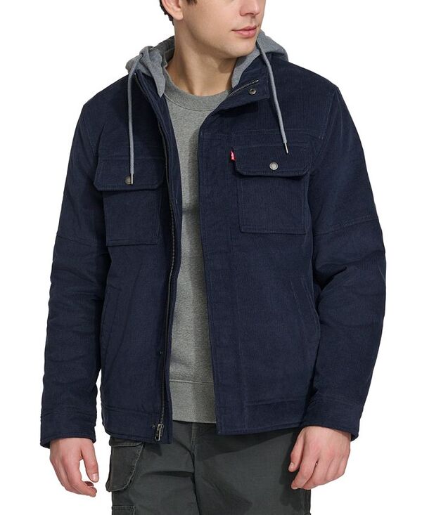 リーバイス メンズ アウター ジャケット・ブルゾン コーデュロイ ジャケット Levi's Men's Hooded Corduroy Zip Jacket Navy ネイビー