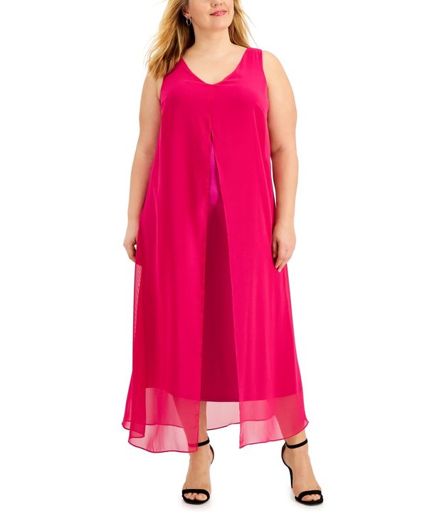 完売 ジェイエムコレクション レディース ワンピース トップス Plus Size Sheer Overlay Maxi Dress Bold Berry 魅了 Pal Economy Com
