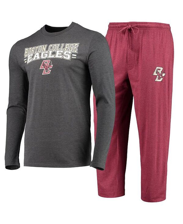 コンセプツ スポーツ メンズ トップス Tシャツ パンツ シャツ Concepts Sport Men's Maroon Heathered Charcoal Boston College Eagles Meter Long Sleeve T-shirt and Pants Sleep Set Maroon Heather Charcoal チャコール