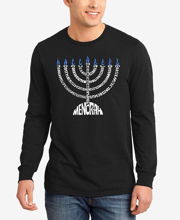 エルエーポップアート メンズ トップス Tシャツ LA Pop Art Men's Menorah Word Art Long Sleeve T-Shirt Black ブラック