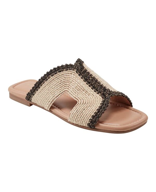 マーク・フィッシャー レディース シューズ サンダル Marc Fisher LTD Women's Nashie Slip On Square Toe Flat Sandals Natural/Black ブラック