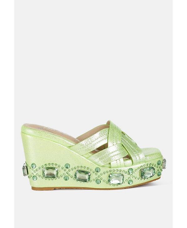 【送料無料】 ロンドンラグ レディース サンダル シューズ Blistronic Chunky Diamante & Rhinestone Cut-Out Sandals Lime green画像