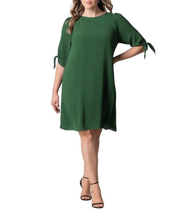 キヨナ レディース トップス ワンピース プラスサイズ Kiyonna Plus Size Manhattan Shift Dress with Tie Sleeves Clover green グリーン