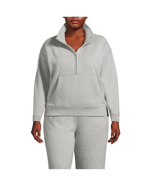 ランズエンド レディース アウター パーカー・スウェット ハーフジップ プラスサイズ スウェット シャツ Lands' End Plus Size Serious Sweats Relaxed Long Sleeve Half Zip Sweatshirt Gray heather グレー 13,306円
