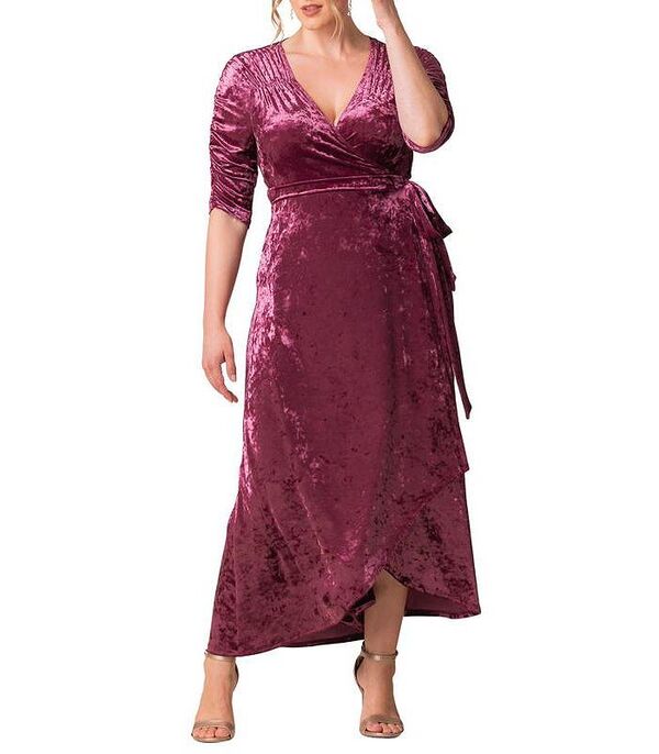 キヨナ レディース トップス ワンピース ラップワンピース プラスサイズ ベルベット Kiyonna Plus Size Cara Velvet High Low Long Wrap Dress Sugar plum プラム