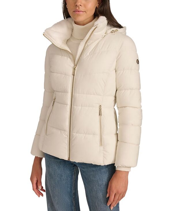 カルバンクライン レディース アウター ジャケット・ブルゾン コート Calvin Klein Women's Faux-Fur-Lined Hooded Puffer Coat Eggshell｜ReVida 店