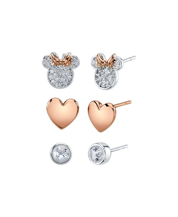 絶対一番安い 楽天市場 ディズニー レディース ピアス イヤリング アクセサリー Unwritten Three Pair Silver Plated Two Tone Rose Gold Minnie Mouse Earring Set With Rose Gold Heart And Bezel Cubic Zirconia Stud Two Tone Revida 楽天市場店 人気ブランド