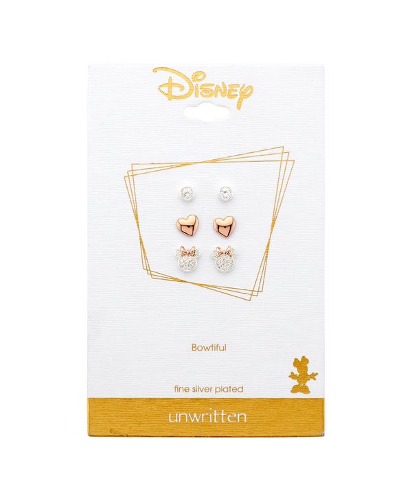 絶対一番安い 楽天市場 ディズニー レディース ピアス イヤリング アクセサリー Unwritten Three Pair Silver Plated Two Tone Rose Gold Minnie Mouse Earring Set With Rose Gold Heart And Bezel Cubic Zirconia Stud Two Tone Revida 楽天市場店 人気ブランド