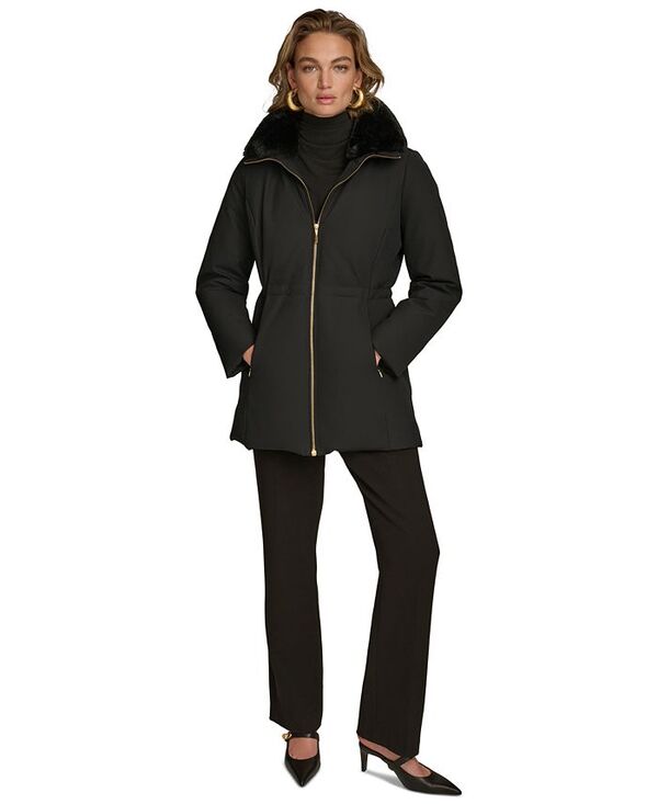 ダナ キャラン ニューヨーク レディース アウター ジャケット・ブルゾン コート Donna Karan New York Women's Faux-Fur-Collar Short Puffer Coat Black ブラック