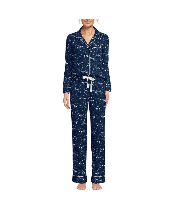 ランズエンド レディース アンダーウェア ナイトウェア パンツ Lands' End Women's Drapey Flannel 2 Piece Pajama Set - Top and Pants Deep sea navy reindeer ネイビー｜ReVida 店 22,960円