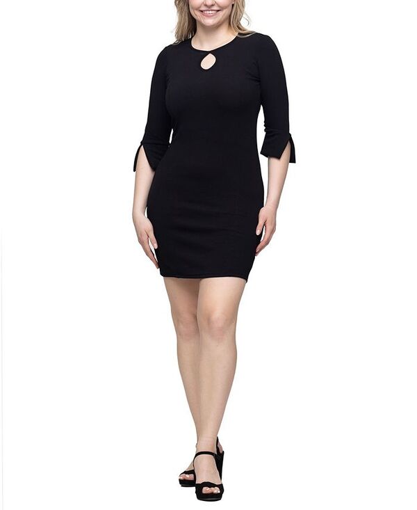 24 セブンコンフォート レディース トップス ワンピース ミニワンピース ミニ 24seven Comfort Apparel Women's Keyhole Three Quarter Sleeve Mini Dress Black ブラック｜ReVida 店
