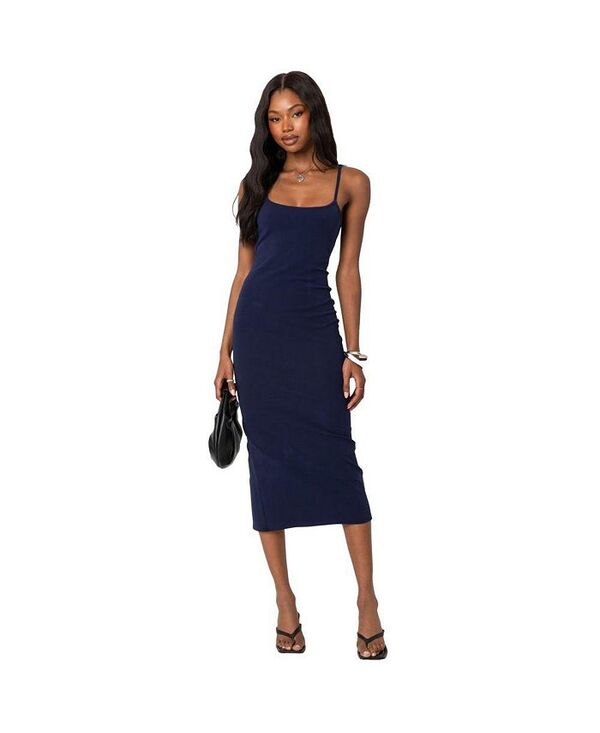 アディクテッド レディース トップス ワンピース ミディワンピース ミディ Edikted Air back slitted midi dress Navy ネイビー｜ReVida 店