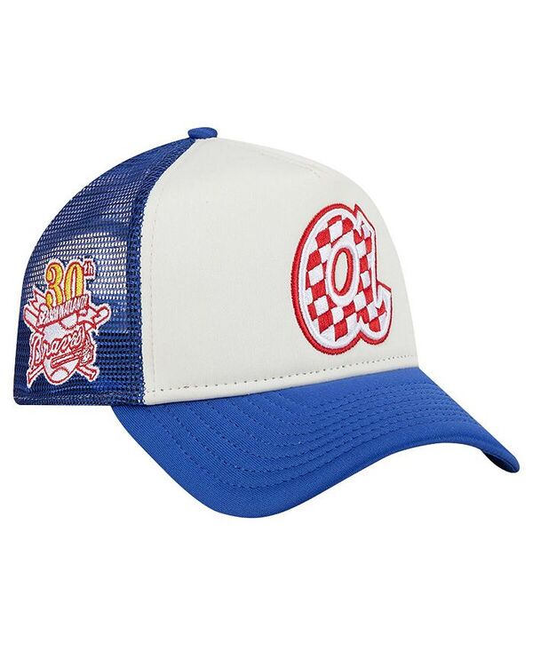 ニューエラ メンズ アクセサリー 帽子 New Era Men's White/Royal Atlanta Braves Checkered Flag A-Frame Trucker 9FORTY Adjustable Hat White Royal ホワイト｜ReVida 店