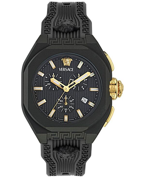 ヴェルサーチ メンズ 付属品 ウオッチ Versace Men\u0027s Swiss Chronograph Black Silicone Strap Watch 44粍 Black 黒いこと