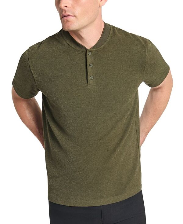 ケネスコール メンズ トップス Tシャツ ニット Kenneth Cole Men's Textured-Knit Bomber-Collar Performance Henley Dark Green グリーン