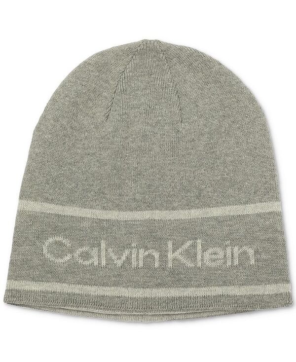 カルバンクライン メンズ アクセサリー 帽子 ロゴ Calvin Klein Men's Jacquard Stripe Logo Beanie Medium Grey グレー