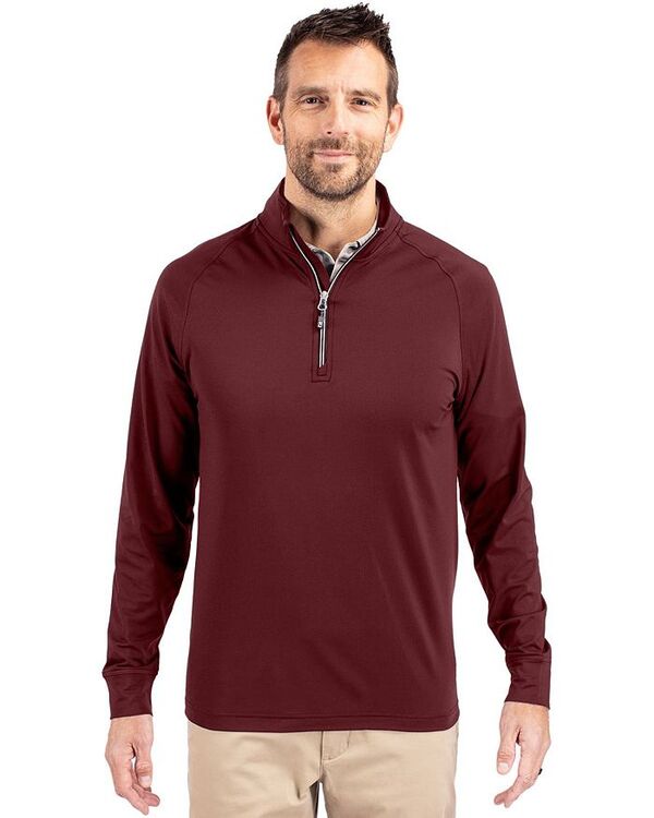 カッターアンドバック メンズ アウター ジャケット・ブルゾン ハーフジップ ニット ジャケット Cutter & Buck Men's Adapt Eco Knit Stretch Recycled Quarter Zip Pullover Jacket Bordeaux|ReVida 店
