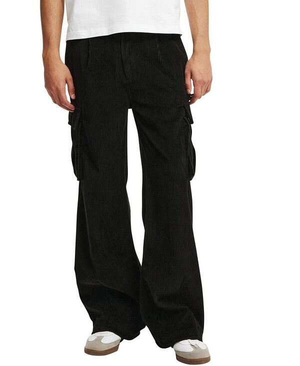 コットンオン メンズ ボトムス カジュアルパンツ カーゴパンツ COTTON ON Men's Baggy Pleat Cargo Pant Black Cord ブラック