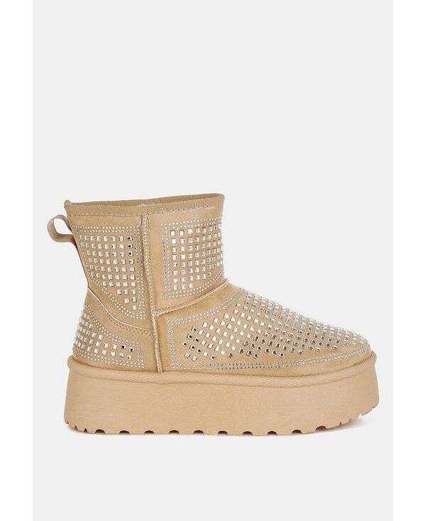 ロンドンラグ レディース シューズ ブーツ・レインブーツ アンクル ブーツ London Rag Xoras Chunky Rhinestones Ankle Boots Beige ベージュ