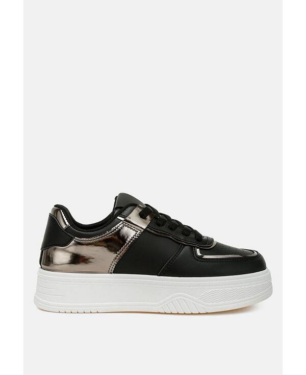 ロンドンラグ レディース シューズ サンダル プラットフォーム トール スニーカー London Rag Scouts Metallic Paneling Platform Sneakers Black ブラック