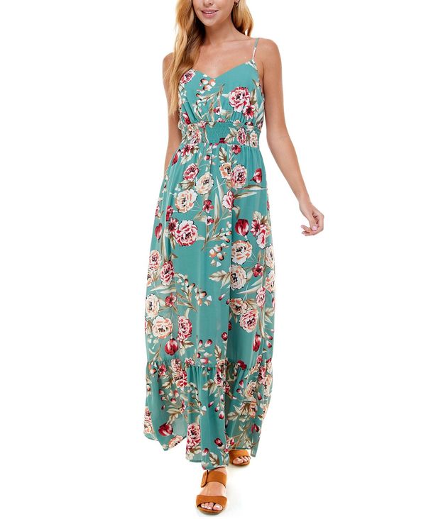 レディースファッション ワンピース 開店記念セール レディース スタジオ シティー ワンピース Green Red Olive Dress Maxi Floral Print Juniors トップス Beachsidecliniccr Com