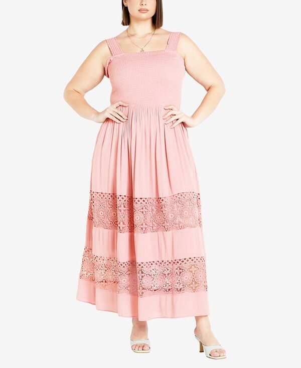 シティーシック レディース トップス ワンピース マキシワンピース プラスサイズ マキシ CITY CHIC Plus Size By The Beach Crochet Maxi Dress Blush ブラッシュ