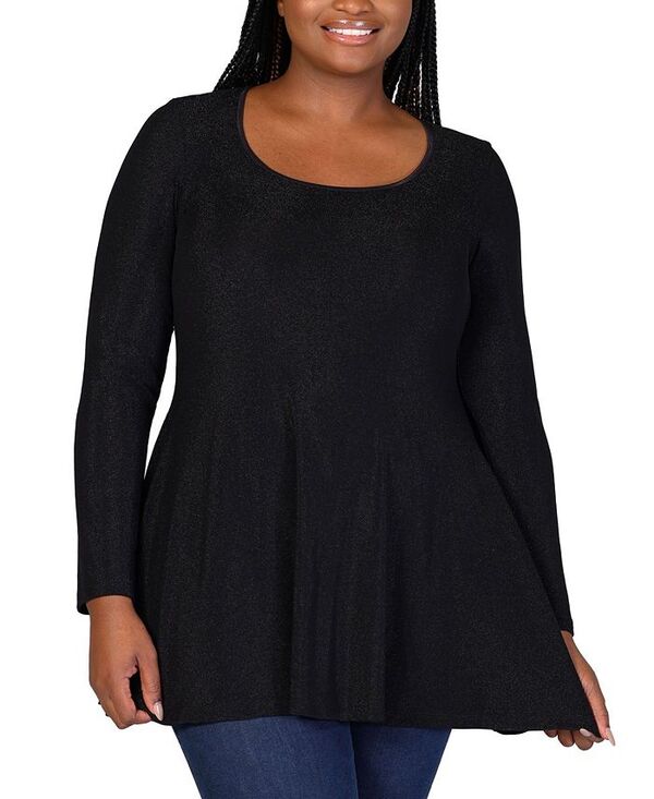 24 セブンコンフォート レディース トップス シャツ プラスサイズ 24seven Comfort Apparel Plus Size Scoop Neck Shimmery Tunic Top Black ブラック