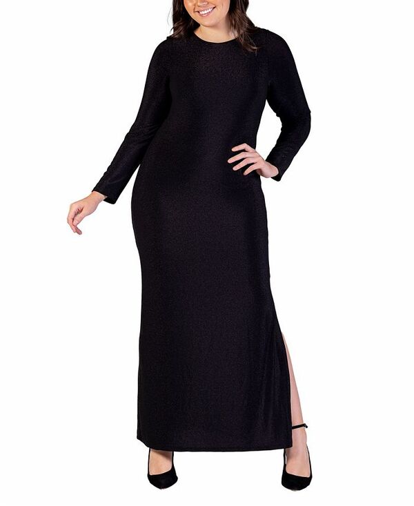 24 セブンコンフォート レディース トップス ワンピース マキシワンピース プラスサイズ マキシ 24seven Comfort Apparel Plus Size Long Sleeve Shimmery Maxi Dress Black ブラック