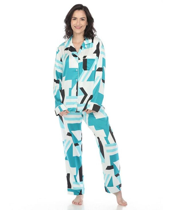 ホワイトマーク レディース アンダーウェア ナイトウェア プリント サテン White Mark Women's Printed Satin Pajama Set Teal ティール