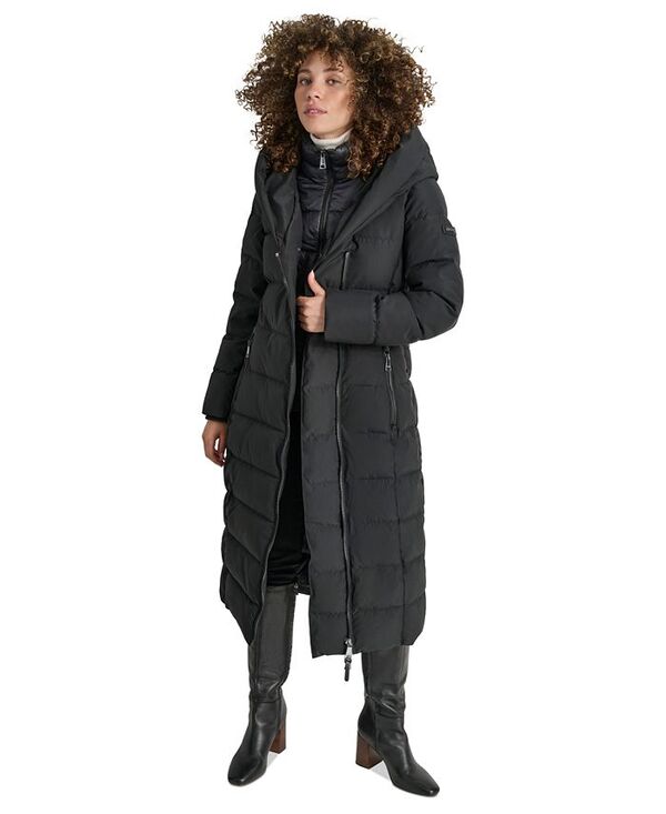 ダナ キャラン ニューヨーク レディース アウター ジャケット・ブルゾン コート DKNY Women's Bibbed Shawl Collar Hooded Puffer Coat Black ブラック