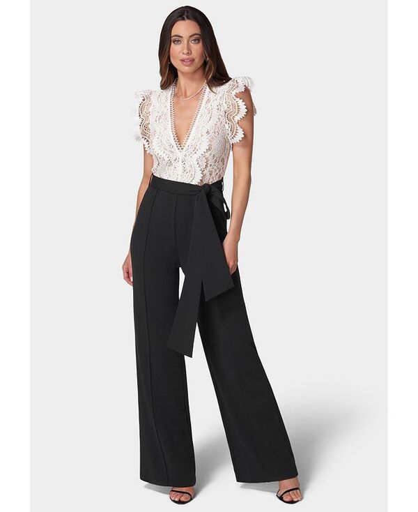 ベベ レディース トップス ワンピース フリル レース ジャンプスーツ Bebe Women's Ruffle Lace Jumpsuit White/black ホワイト