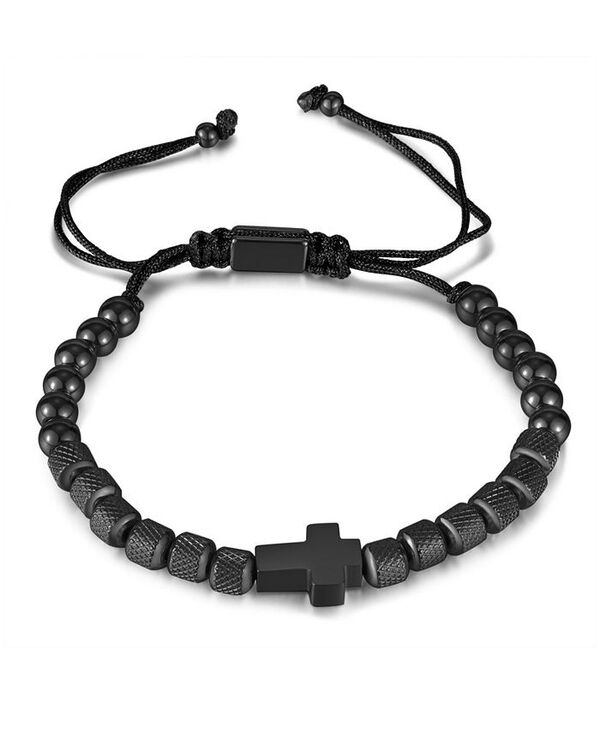 ローナ サットン メンズ アクセサリー ブレスレット・バングル・アンクレット Tシャツ Rhona Sutton Black Cross Beaded Rope Stainless Steel Bracelet Black ブラック