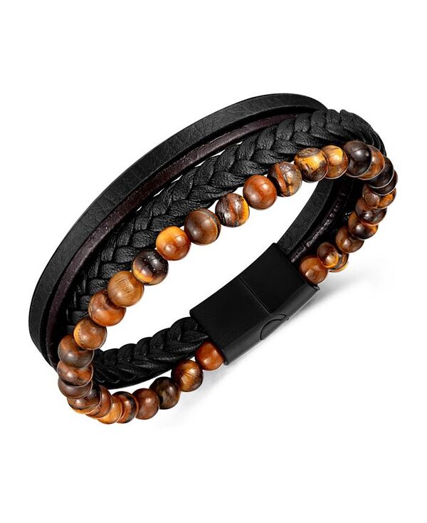 ローナ サットン メンズ アクセサリー ブレスレット・バングル・アンクレット Tシャツ レザー Rhona Sutton Black Tigers Eye Weaved Leather Stainless Steel Bracelet Black/Orange ブラック