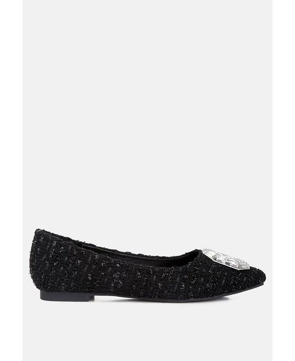 ロンドンラグ レディース シューズ パンプス ツイード London Rag Women's aria embellished jewel buckle tweed ballet flats Black ブラック｜ReVida 店