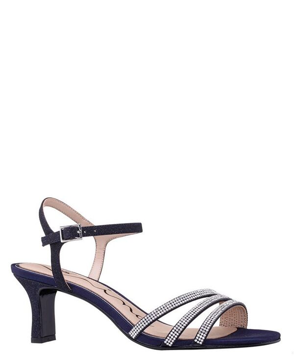 ニナ レディース シューズ サンダル アシンメトリー ヒール Nina Women's Bettany Mid Heel Crytal Asymmetrical Straps Navy ネイビー