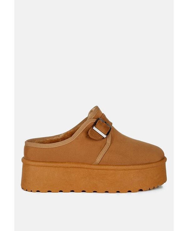 ロンドンラグ レディース シューズ パンプス プラットフォーム London Rag Mayfield Buckle Strap Fur Platform Classic Slip-On Tan タン