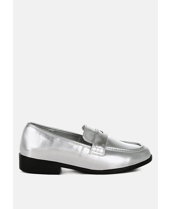 ロンドンラグ レディース シューズ パンプス トール レザー ローファー フェイクレザー London Rag Rugle Metallic Faux Leather Flat Loafers Silver シルバー|ReVida 店