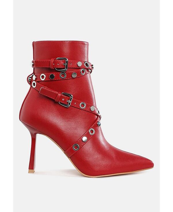 ロンドンラグ レディース シューズ ブーツ・レインブーツ アンクル ブーツ London Rag Jaunts Eyelets & Studs Harness Ankle Boots Red レッド