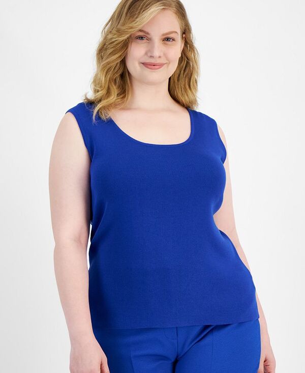 タハリエーエスエル レディース トップス シャツ プラスサイズ セーター ノースリーブ Tahari ASL Plus Size Scoop Neck Sleeveless Sweater New Royal|ReVida 店