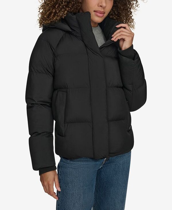 リーバイス レディース アウター ジャケット・ブルゾン キルティング ジャケット Levi's Women's Quilted Hooded Puffer Jacket Black ブラック