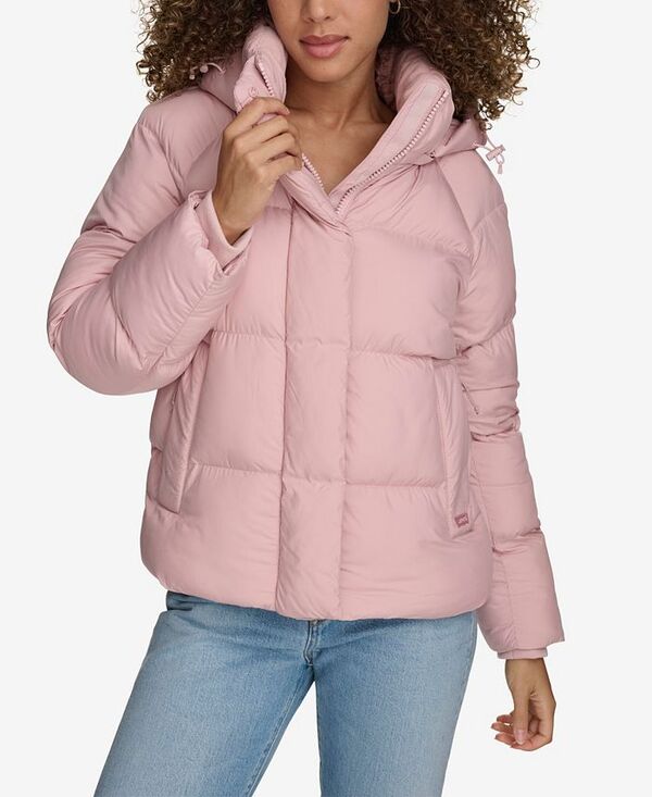 リーバイス レディース アウター ジャケット・ブルゾン キルティング ジャケット Levi's Women's Quilted Hooded Puffer Jacket Pale Mauve