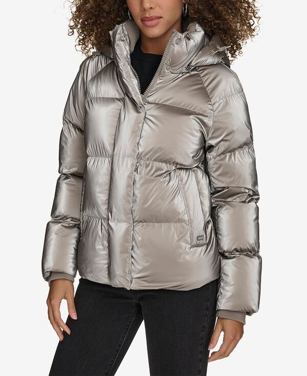 リーバイス レディース アウター ジャケット・ブルゾン キルティング ジャケット Levi's Women's Quilted Hooded Puffer Jacket Silver シルバー
