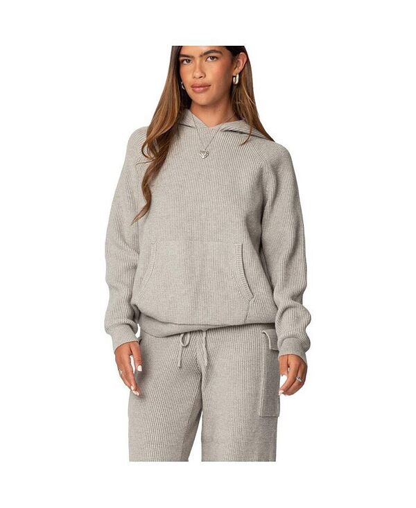 アディクテッド レディース アウター パーカー・スウェット ニット パーカー Edikted Women's Wynter oversized knit hoodie Gray-melange グレー｜ReVida 店 14,686円