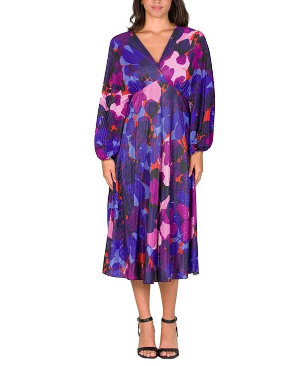24 セブンコンフォート レディース トップス ワンピース Vネック ミディワンピース プリーツ ミディ エンパイア 24seven Comfort Apparel Women's Pleated V Neck Empire Waist Midi Dress Purple Multi パープル
